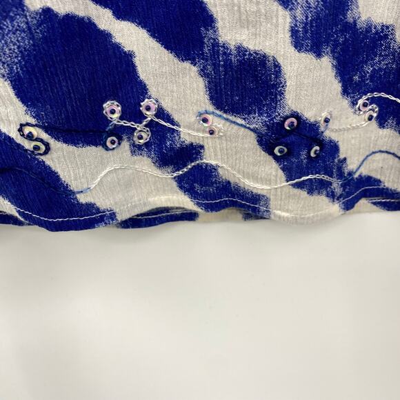 Soft Surroundings Midi Sun Dress Beaded Embroidered Boho Print Blue Small Petite - Picture 5 of 10